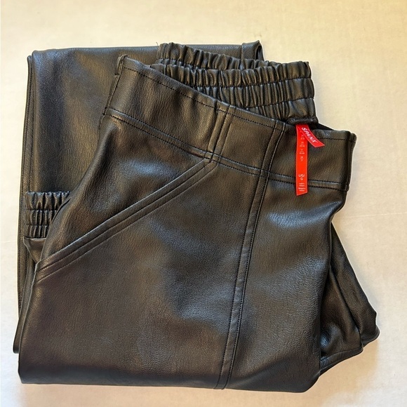 SPANX women’s black faux leather jogger pull on pants with front pockets Sz-L. - Picture 2 of 13